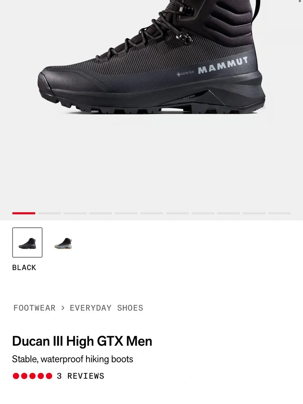 Mammut Men’s Black Waterproof Gore-Tex Hiking Boots - Picture 4 of 6